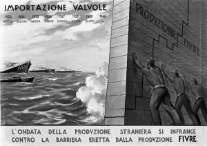 Pavia - piazza Dante - Fivre (Fabbrica Italiana Valvole Radio Elettriche) - Bozzetto (disegno) di Gino Testa con il massiccio del Monte Bianco
