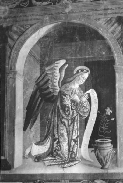 Dipinto murale - Annunciazione (particolare dell'arcangelo Gabriele) - Giovan Pietro da Cemmo - Esine - Chiesa di S. Maria Assunta