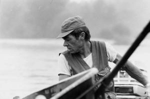 Sergio Cordani in barca sul fiume Ticino.