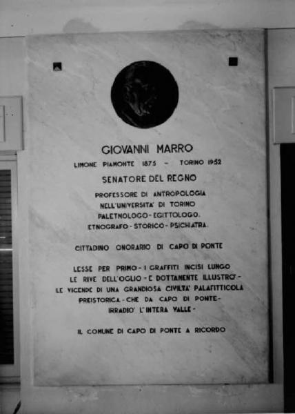 Capo di Ponte - Lapide commemorativa di Giovanni Marro