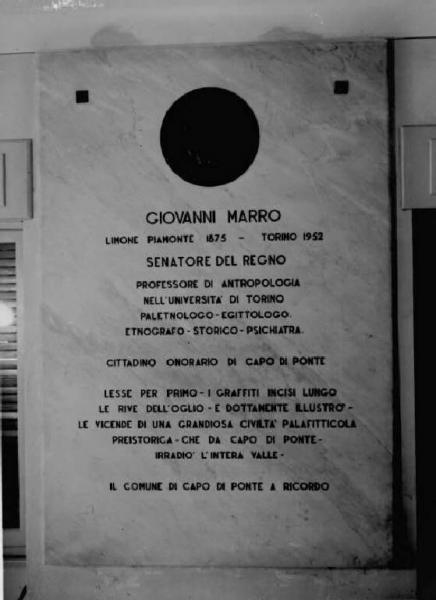 Capo di Ponte - Lapide commemorativa di Giovanni Marro