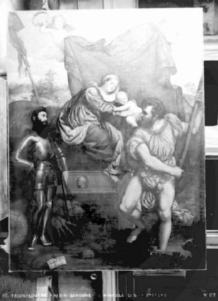 Dipinto - Madonna con Bambino, S. Giorgio e S. Cristoforo - Paris Bordone - Lovere - Galleria Tadini