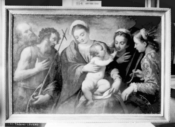 Dipinto - Sacra Famiglia con S. Giovanni Battista, S. Elena e S. Caterina d'Alessandria - Palma il Giovane - Lovere - Galleria Tadini
