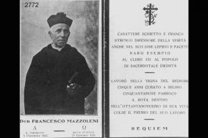 Cartoncino in memoria di don Francesco Mazzoleni, per 59 anni parroco a Rota Dentro.