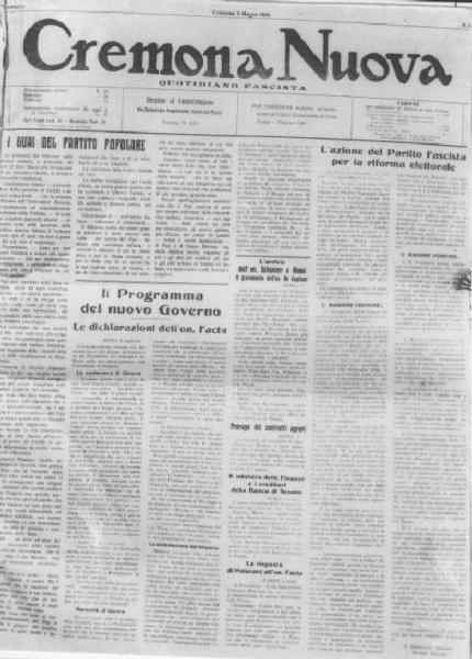 Fascismo - Cremona - "Cremona Nuova" - Frontespizio del primo numero del quotidiano