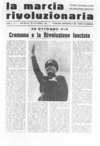 Fascismo - Cremona -"La Marcia Rivoluzionaria" - Frontespizio del quindicinale