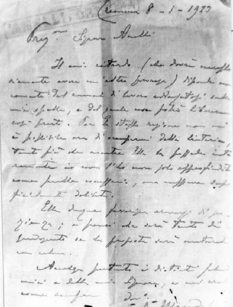 Documento manoscritto - Lettera del Commendator Mandelli al cavalier Pietro Anelli