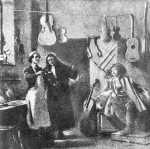 Dipinto - La Liuteria di Antonio Stradivari nell'anno 1690 - Edouard Jean Conrad Hamman - Particolare