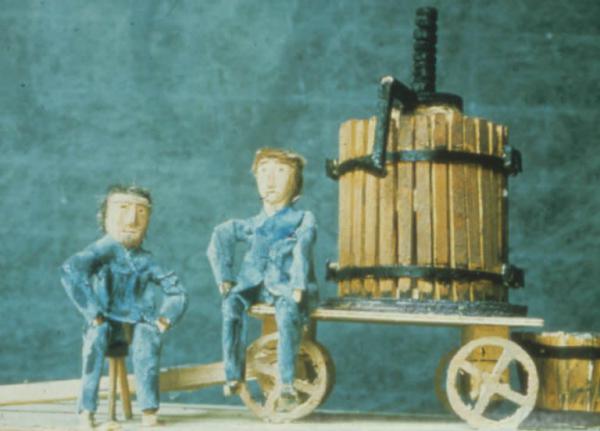 Poggio Rusco - Figurazioni di Remo Merighi - Plastico con scena di vendemmia - Il torchio