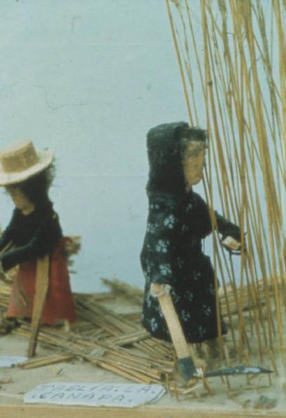 Poggio Rusco - Figurazioni di Remo Merighi - Plastico con scena di lavoro agricolo - Il taglio della canapa