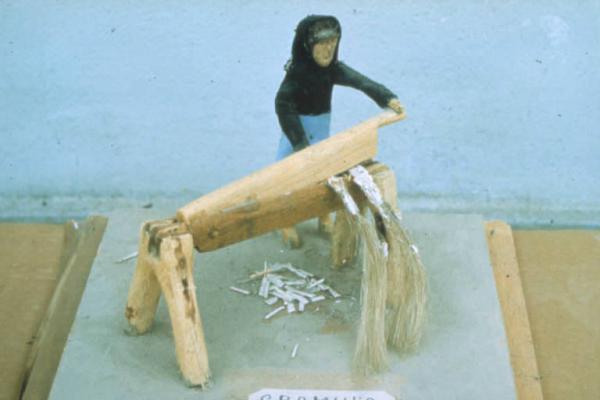 Poggio Rusco - Figurazioni di Remo Merighi - Plastico con scena di lavoro agricolo - Gramolatura della canapa