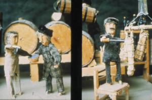 Poggio Rusco - Figurazioni di Remo Merighi - Plastico con scena di vendemmia - La cantina