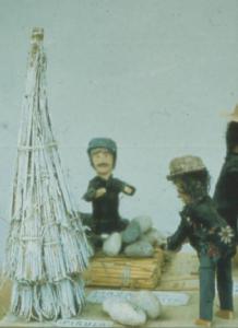Poggio Rusco - Figurazioni di Remo Merighi - Plastico con scena di lavoro agricolo - Lavorazione della canapa