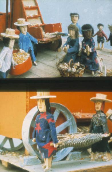 Poggio Rusco - Figurazioni di Remo Merighi - Plastico con scena di lavoro agricolo - Pulitura del granoturco