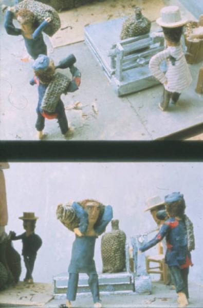 Poggio Rusco - Figurazioni di Remo Merighi - Plastico con scena di lavoro agricolo - Pesatura dei sacchi di frumento