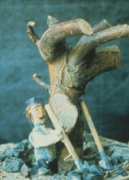 Poggio Rusco - Figurazioni di Remo Merighi - Plastico con scena di lavoro agricolo - Potatura degli alberi