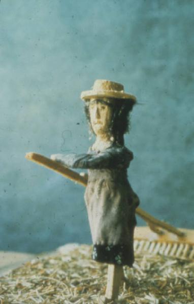 Poggio Rusco - Figurazioni di Remo Merighi - Plastico con scena di lavoro agricolo - Coltivazione del fieno - Il rastrellone