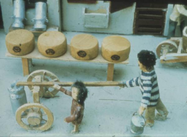 Poggio Rusco - Figurazioni di Remo Merighi - Plastico con scena di lavoro agricolo - Produzione del formaggio