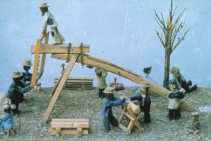 Poggio Rusco - Figurazioni di Remo Merighi - Plastico con scena di lavoro agricolo - Raccolta della legna