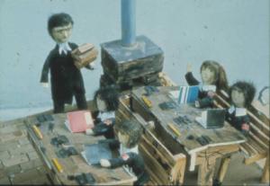 Poggio Rusco - Figurazioni di Remo Merighi - Plastico con la riproduzione dell'aula di una scuola - Bambini a lezione