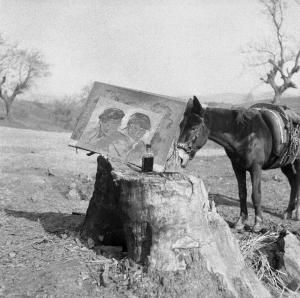 Melissa (Crotone) - Ceppo di albero con su un dipinto di Ernesto Treccani e mulo