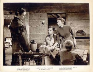 Scena del film "Il vagabondo della foresta" - regia Norman Foster - 1948 - attori Loretta Young, William Holden, Robert Mitchum e Gary Gray