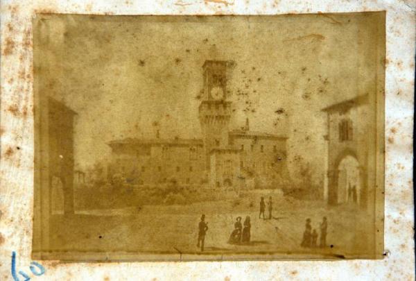 Veduta architettonica - Borgo - Castello con torre dell'orologio / Risorgimento italiano