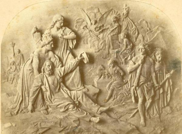 Rilievo - Allegoria con Giuseppe Garibaldi ferito in Aspromonte / Risorgimento italiano