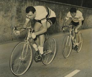 Ciclismo - Ercole Baldini - Trofeo Baracchi 1958 - Cronometro a coppie - Il vincitore in azione con Aldo Moser