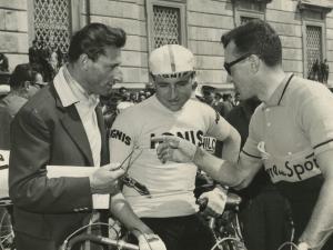 Ciclismo - Ercole Baldini - Sulla linea di partenza con Ferdi Kubler e Louison Bobet