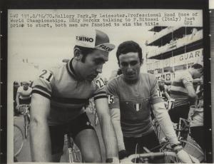 Ciclismo - Franco Bitossi - Mallory Park, Leicester (Gran Bretagna) - Campionati del mondo di ciclismo su strada 1970 - Gara in linea professionisti - Con Eddy Merckx sulla linea di partenza