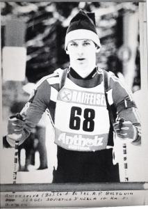Sport invernali - Biathlon maschile - Valle di Anterselva (Bolzano) - Coppa del mondo di biathlon 1984 - Gara 10 km Sprint Seniores - Sergei Bulyguin in azione