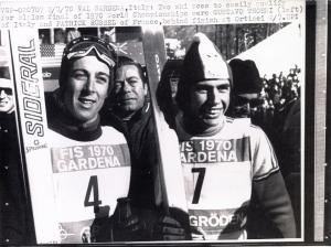 Sport invernali - Sci alpino - Slalom speciale maschile - Ortisei - Campionati mondiali di sci alpino 1970 - Gustavo Thoeni e Patrick Russel al termine delle prove di qualificazione