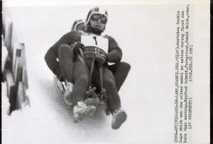 Sport invernali - Slittino doppio maschile - Villard-De-Lans (Francia) - Giochi della X Olimpiade invernale 1968 - Gli austriaci Manfred Schmid e Ewald Walch in azione
