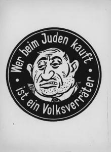 Germania - Sottobicchiere antisemita con la scritta: "Wer beim Juden kauft ist ein Volksverraeter" (chi compra dagli ebrei è un traditore del popolo) - Vignetta - Nazismo - Antisemitismo