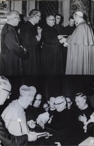 Ritratto di gruppo maschile - Don Andrea Volontè con altri sacerdoti - Consegna doni