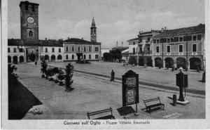 Canneto sull'Oglio - Piazza Vittorio Emanuele II (attuale piazza Matteotti) - Torre civica - Municipio - Torre campanaria Parrocchiale - Monumento Caduti Prima Guerra Mondiale