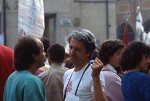 Manifestazione contro la possibile installazione di una centrale elettronucleare 1983 - Viadana - Via Alessandro Manzoni - Corteo - Riratto maschile