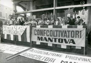 Manifestazione contro la possibile installazione di una centrale elettronucleare 1983 - Viadana - Piazza Alessandro Manzoni - Palco delle autorità