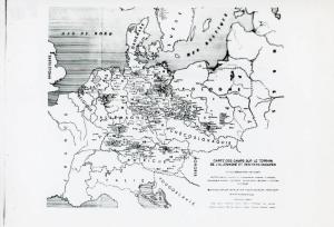 Carta topografica dell'Europa occupata dalla Germania - Indicazione dei campi di concentramento in Germania e nei paesi occupati - Seconda guerra mondiale - Nazismo