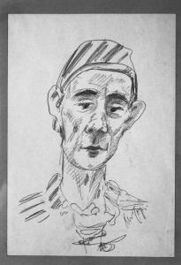 Disegno a matita di Aldo Carpi - Ritratto di un deportato - Campo di concentramento di Mauthausen-Gusen - Nazismo - 1944-1945 - Ritratto maschile: deportato con pigiama a strisce ("zebrati") e berretto