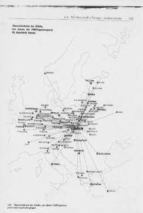 Carta topografica dell'Europa - Itinerari europei verso il campo di concentramento di Auschwitz (Polonia) - Seconda guerra mondiale - Nazismo