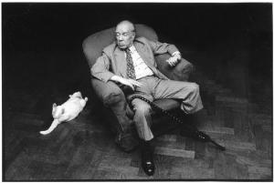 Argentina, Buenos Aires - Abitazione, interno - Ritratto maschile - Jorge Luis Borges in poltrona, scrittore argentino - Gatto