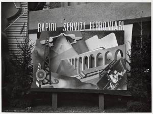 Fiera di Milano - Campionaria 1936 - Mostra del turismo nel palazzo dello sport - Pannello "rapidi servizi ferroviari"
