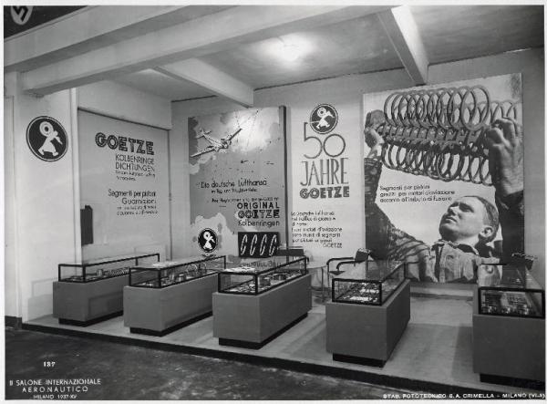 Fiera di Milano - Salone internazionale aeronautico 1937 - Settore accessori, strumenti e materie prime lavorate e semilavorate - Stand della Goetzewerk Friedrich Goetze