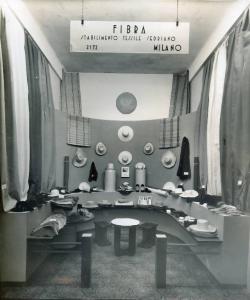Fiera di Milano - Campionaria 1937 - Padiglione dei tessili e dell'abbigliamento - Stand della ditta di tessuti per cappelli "Fibra"