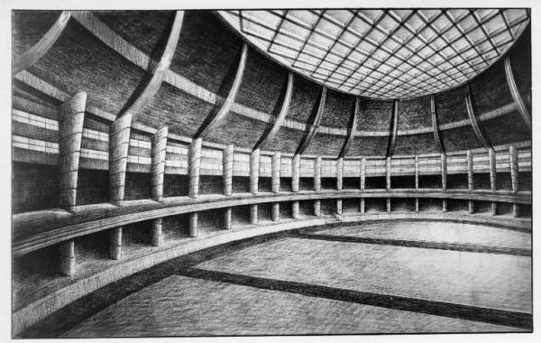 Fiera di Milano - Palazzo dello sport - Progetto architettonico di rifacimento del salone centrale - Disegno prospettico