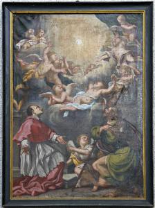 San Carlo e Borromeo e San Rocco (?) in adorazione del Santissimo