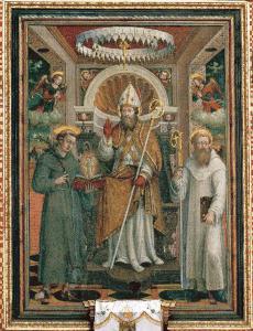 Sant'Abbondio tra Sant'Antonio da Padova e un santo cistercense