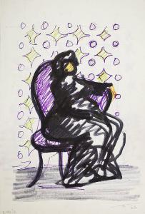 Donna seduta su poltrona viola